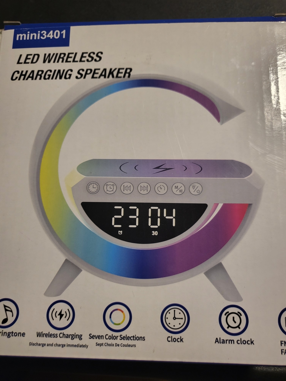 LED Wireless Charging Speaker Alarm Clock - White